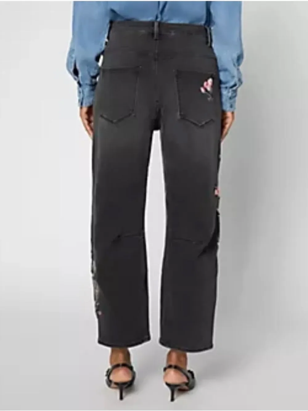 Driftwood Barbie Barrel Jean Gray Floral Embroidery Womens 14 - Picture 4 of 11